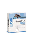 Drontal Cat dewormer tablets packaging for intestinal parasite treatment in cats with a cat image on top.